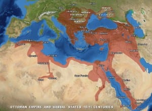 No seu auge em meados dos anos 1500, o Império Otomano controlava o Norte da África, Sudeste da Europa, e a Península Arábica.
