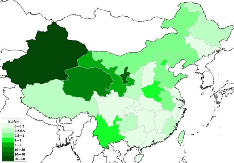 Mapa da Concentração de Muçulmanos na China